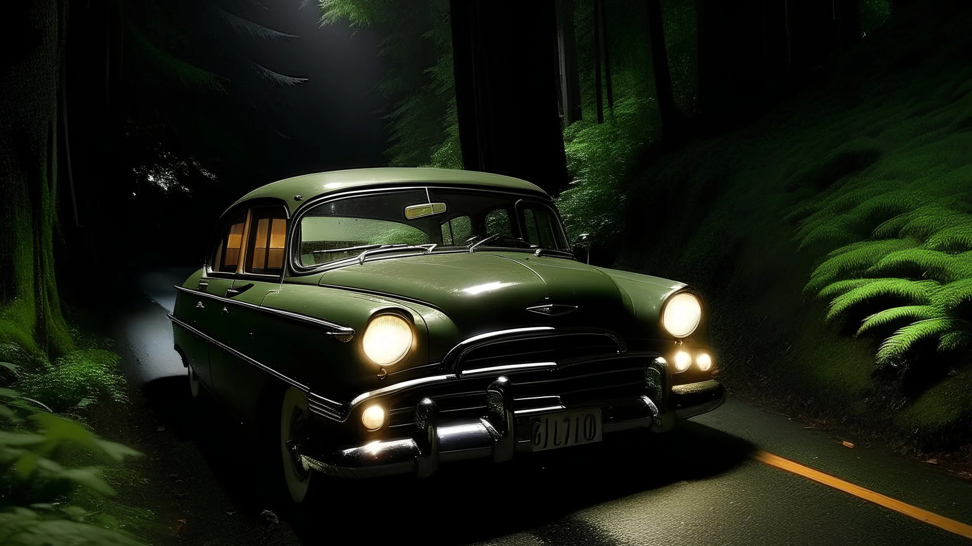 My friend, Sam, driving an old Helios, was driving his old car down a forested road at night.