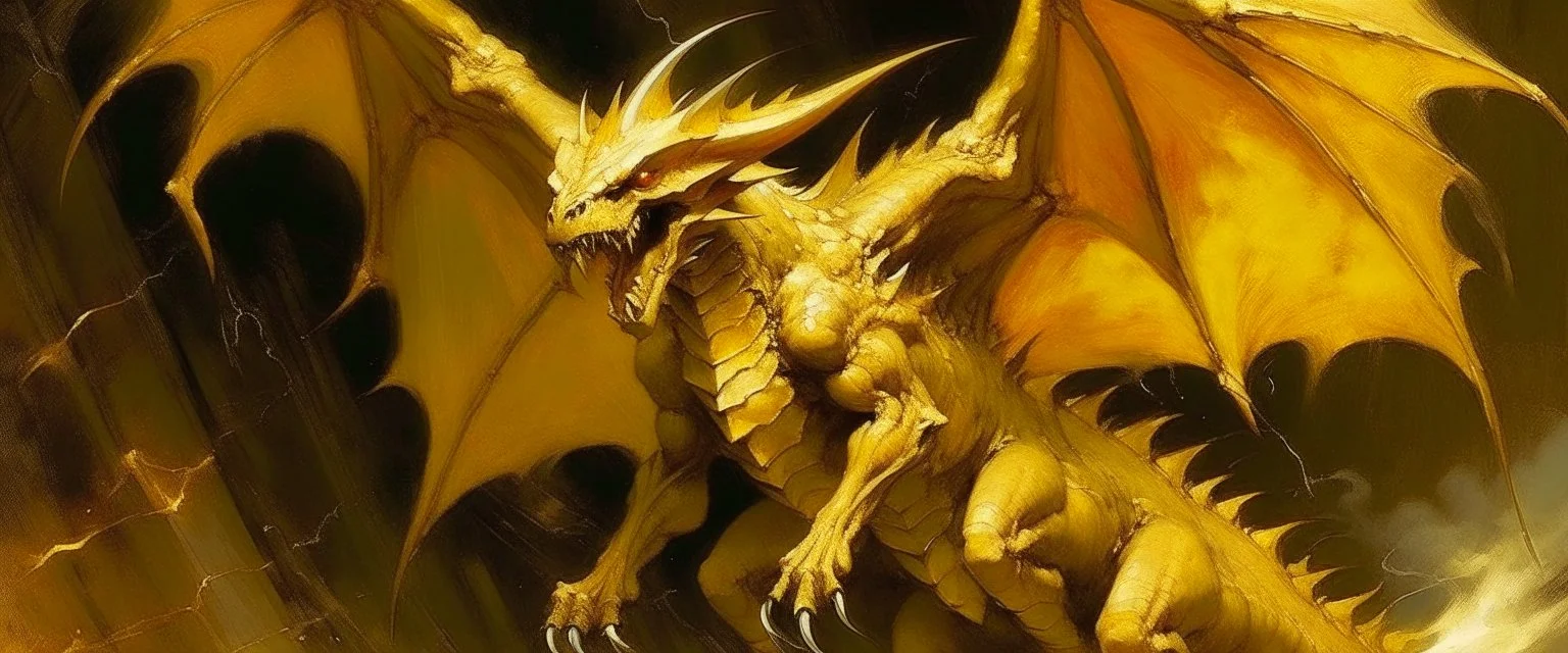 A golden yellow lightning elemental bat painted by John Singer Sargent
