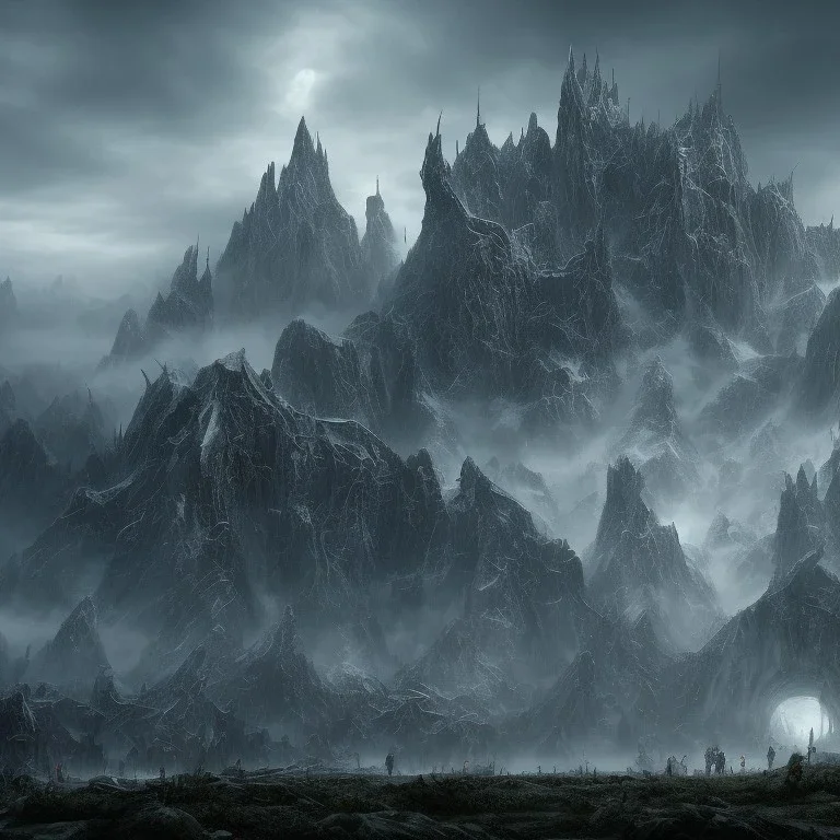 lord of the ring, biggest dark fortress, in the morning, 8k, finely detailed, photo realistic