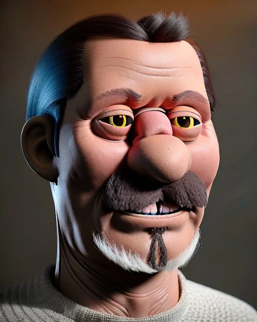 Realistic Waist up Portrait, muppet, “family dad” style, photo studio, unreal engine 5, god lights, ray tracing, RTX, lumen lighting, ultra detail, volumetric lighting, 3d.