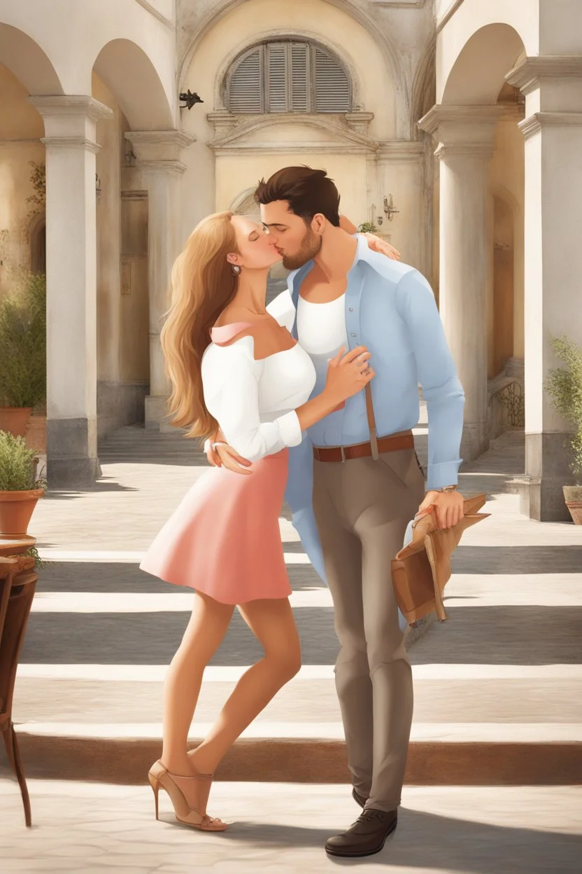 create bookcover. Young Polish woman kisses Italian guy His wife is attending