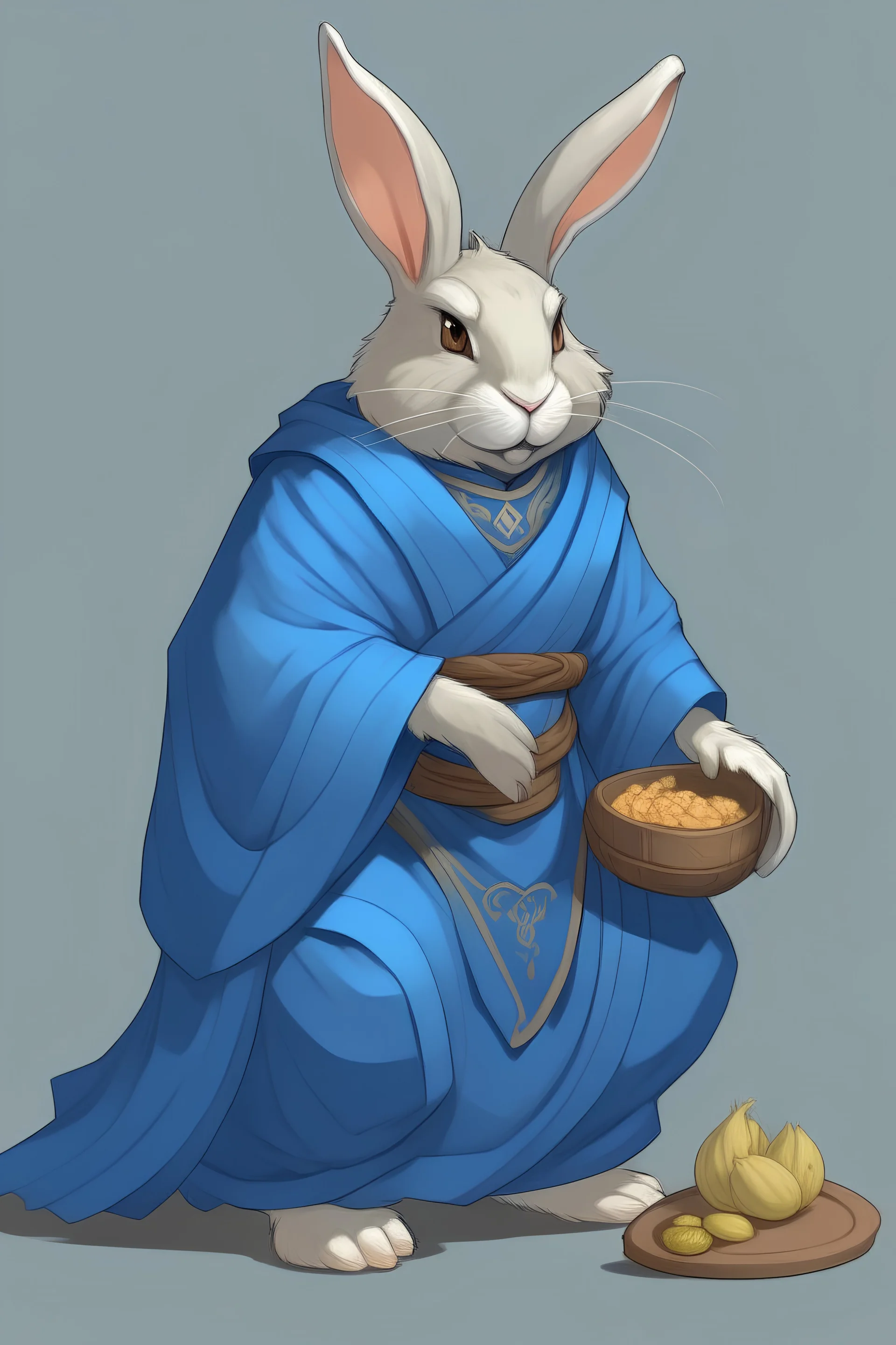 Female rabbit folk monk dnd blue clothes