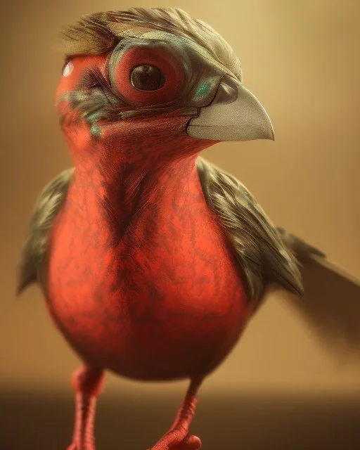 A beautiful portrait of a cyborg bird red color scheme, high key lighting, volumetric light high details psychedelic background