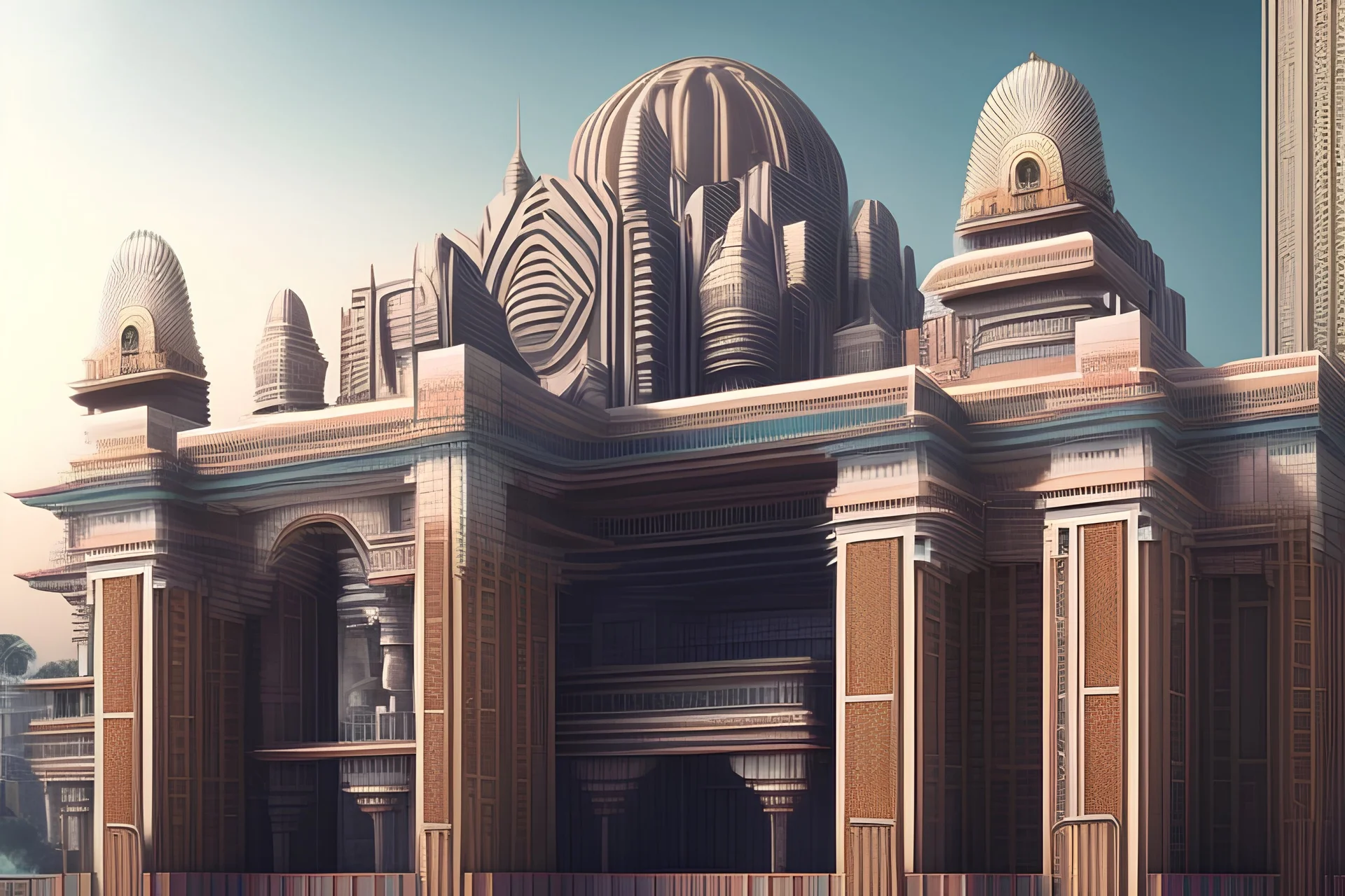 Grand scale Indian city modern futuristic, inspired by hindu Architecture