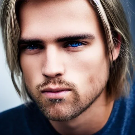 Man with blond straight hair and brown eyes