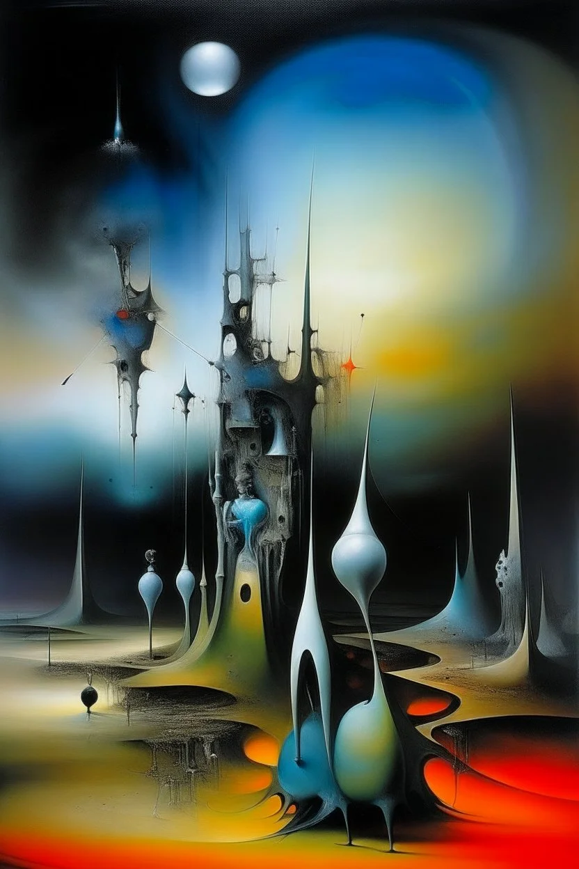 a fluidity that is freeing beyond description;with symbolism about horror of war ,by Yves Tanguy, John Jude Palencar ; Iridescent; Controversial; Supremely Detailed; Stupendous