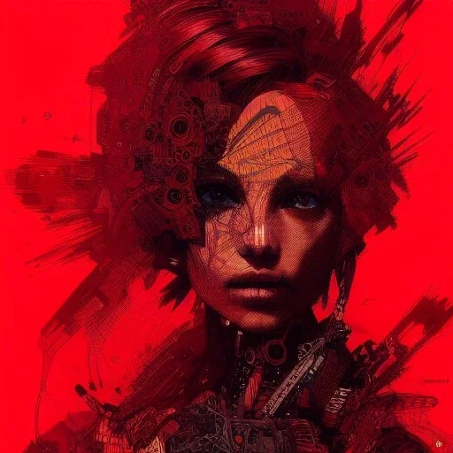 beautiful punk girl, hyper detailed, hyperdetailed, intricately detailed, illustration by <kilian eng> <Yoji Shinkawa>, darkred tones,