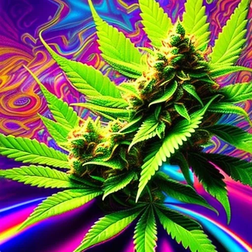 Marijuana, splash color, bright colors, neon, Psychedelic, detail, 8k, bright light, surreal