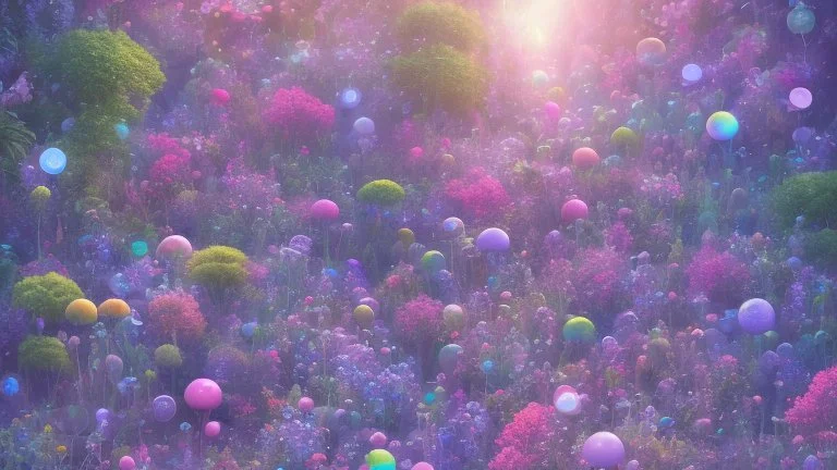 verybeautiful-magical-garden-of-the-angelic-kingdom-blue-and-pink-plants-and-trees-small-river-sunshine-flowers-haze-thumb-rainbow-ufo-bright-colors-light flowers