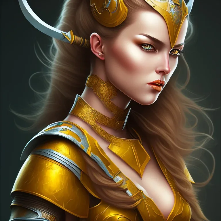 lady warrior with yellow top and rose