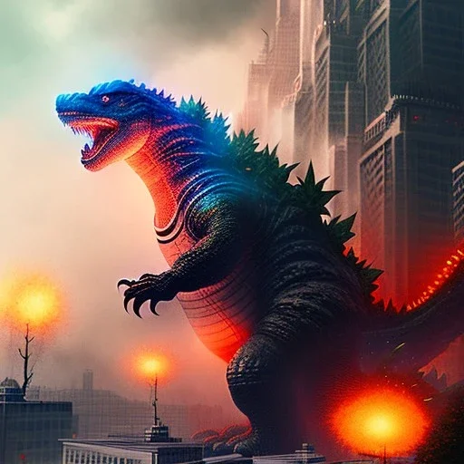 Godzilla destrói Tóquio, hiper detalhado, hiper realista, vallejo, wlop,artgerm, rossdraws