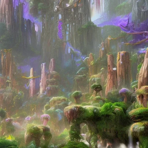 Avatar Pandora forest neon glowing plants fantasy purple blue green vibrant HD high definition 4K detailed lush beautiful tropical misty sparkles