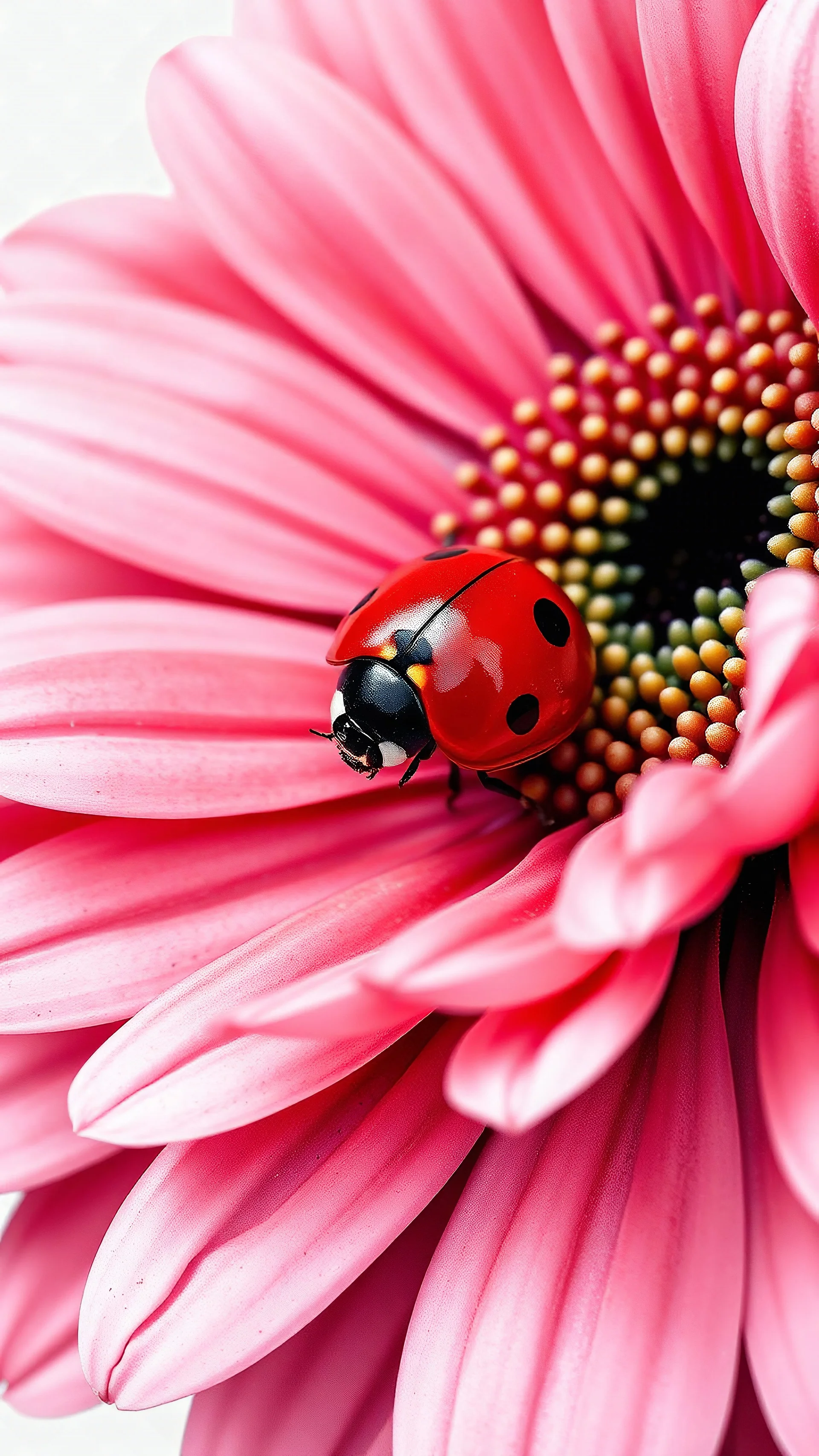 ladybug on pink gerbera I, rose, no background, fantasy art, delicate, macro visual, ultra realistic, cartoonish drawing, stylishly executed watercolor, in UHD format, (masterpiece, best quality: 1.4), artistic style that combines the fiery line drawing with the liveliness of watercolor. detailing, with sharp focal points and smooth even transitions. The overall feeling of dynamism and sophistication, the shooting angle is clear and expressive, golden ratio, sophistication and fiery.