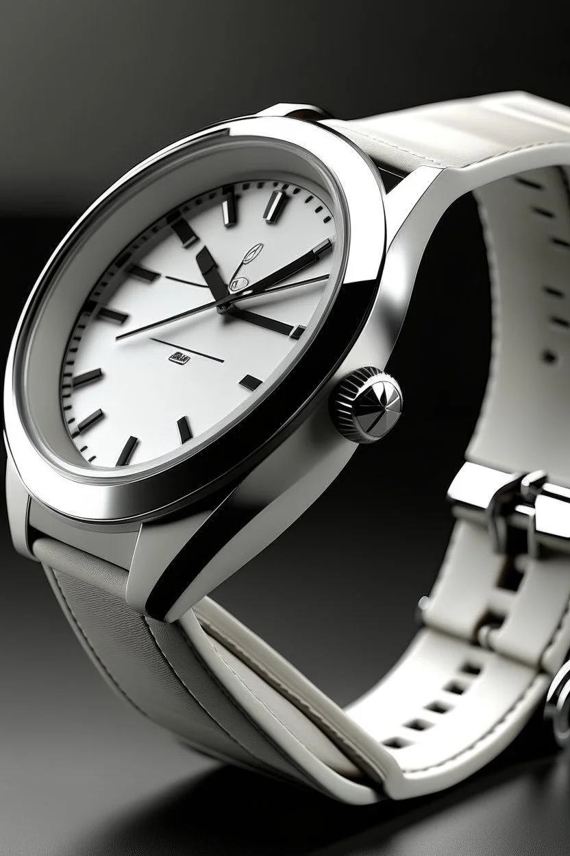Generate a realistic image of a white dial watch on a wrist, capturing the watch from a perspective that showcases its wearability. Pay attention to how the watch strap interacts with the wrist and ensure a lifelike representation.
