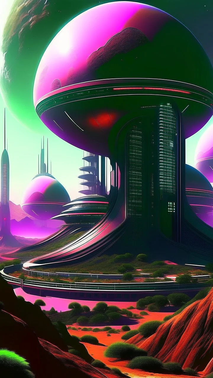 sci fi planet, alien city, frank lloyd wright inspired