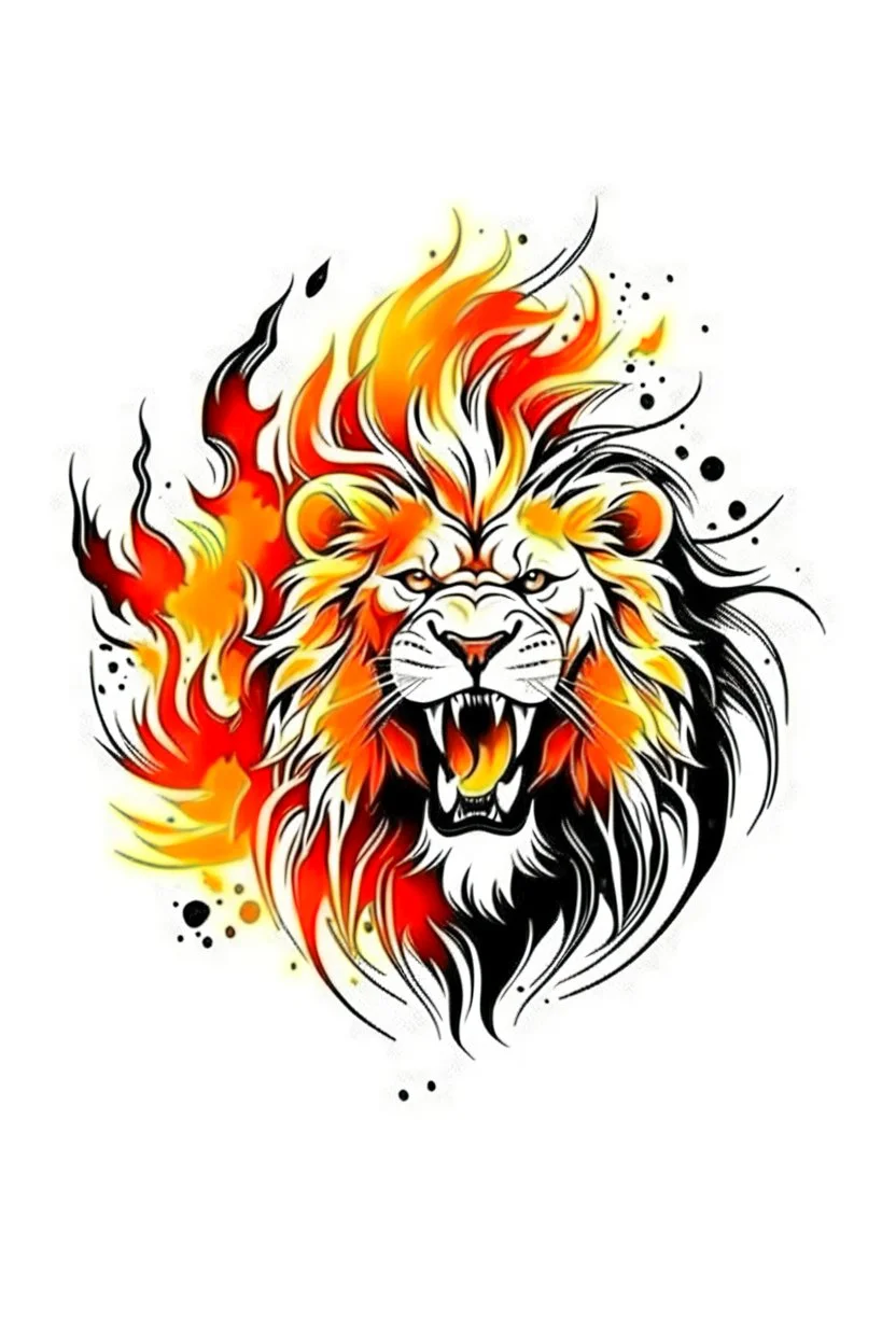 roaring fire lion ink logo, white background