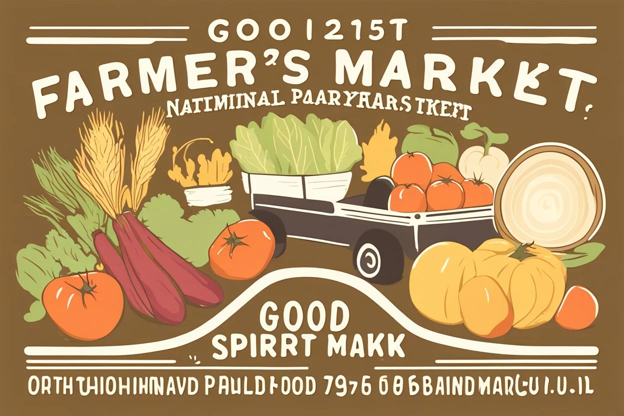 Sticker for a farmer's market done in a national parks sticker style, Text "Good Spirit Market"