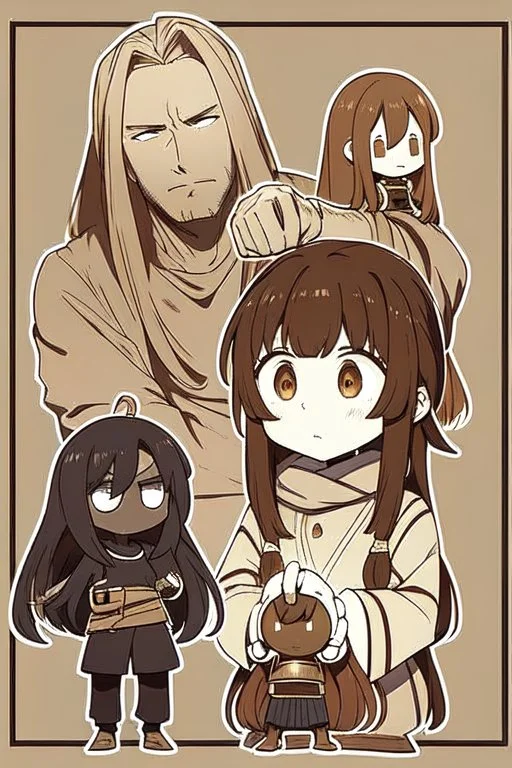 This is an illustration of a man with long hair, rendered in a cartoon style. The figure is skillfully drawn, with great attention to detail, much like a character one might find in an anime or manga. The artist used a dominant brown color palette, with a rich brown foreground and background, giving the character a warm, earthy tone. The animation style is reminiscent of a fictional character from a popular anime or manga series. The man's face and hands are slightly blurred, which adds an i