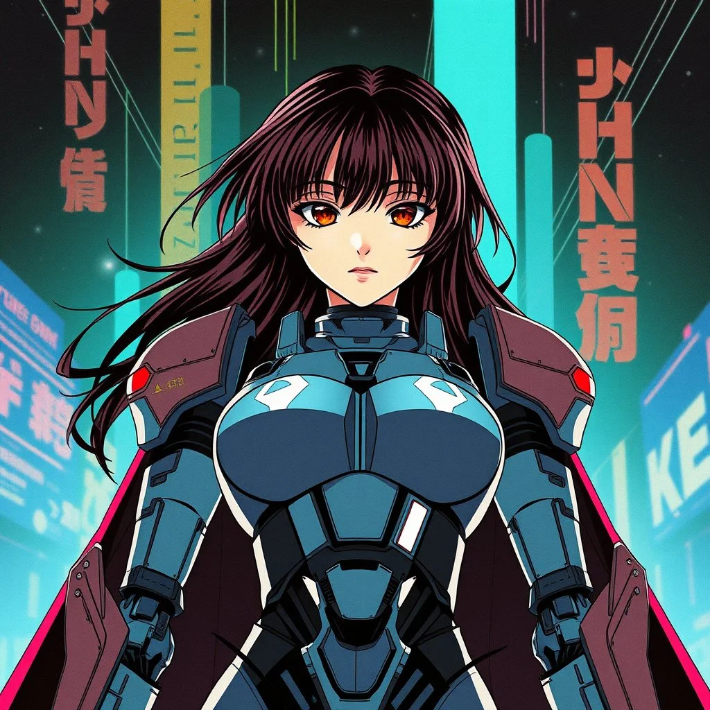 retro anime style, serious 1990s OVA anime style,Best quality, masterpiece, ultra high definition,Highly detailed 1 girl, retro anime style, full color, dark serious 1980s, robot, moebius artist, cybernetic arms, ghost in the shell