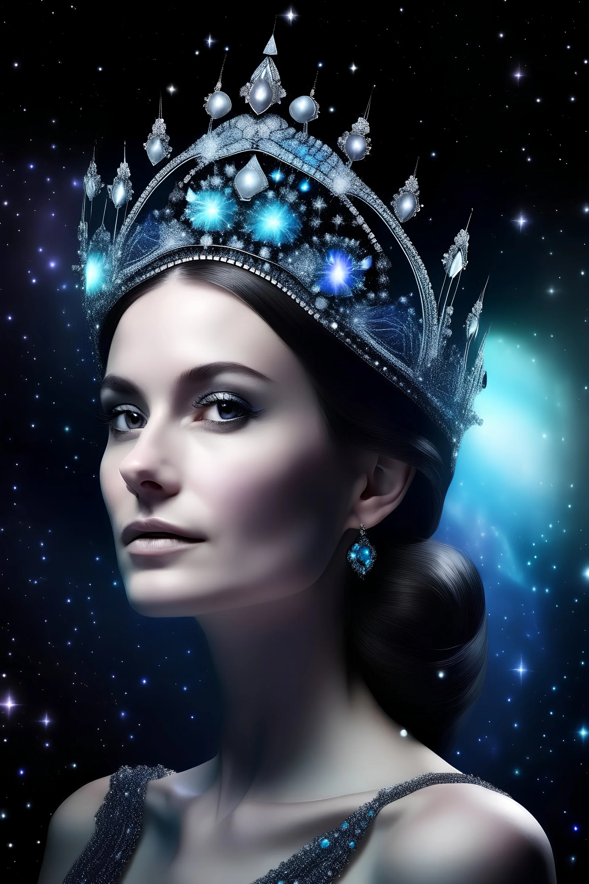 galactique women, diamond tiara in cosmic backround