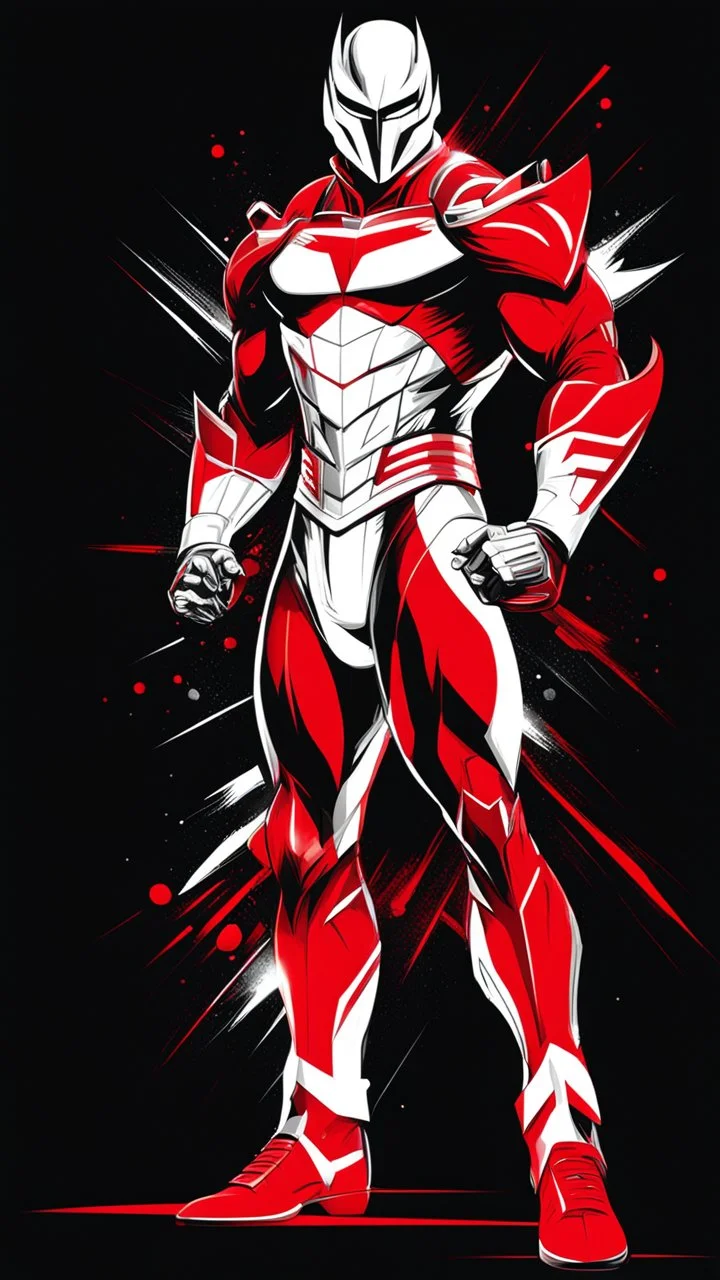 Dragman art illustration black background red and white color full body