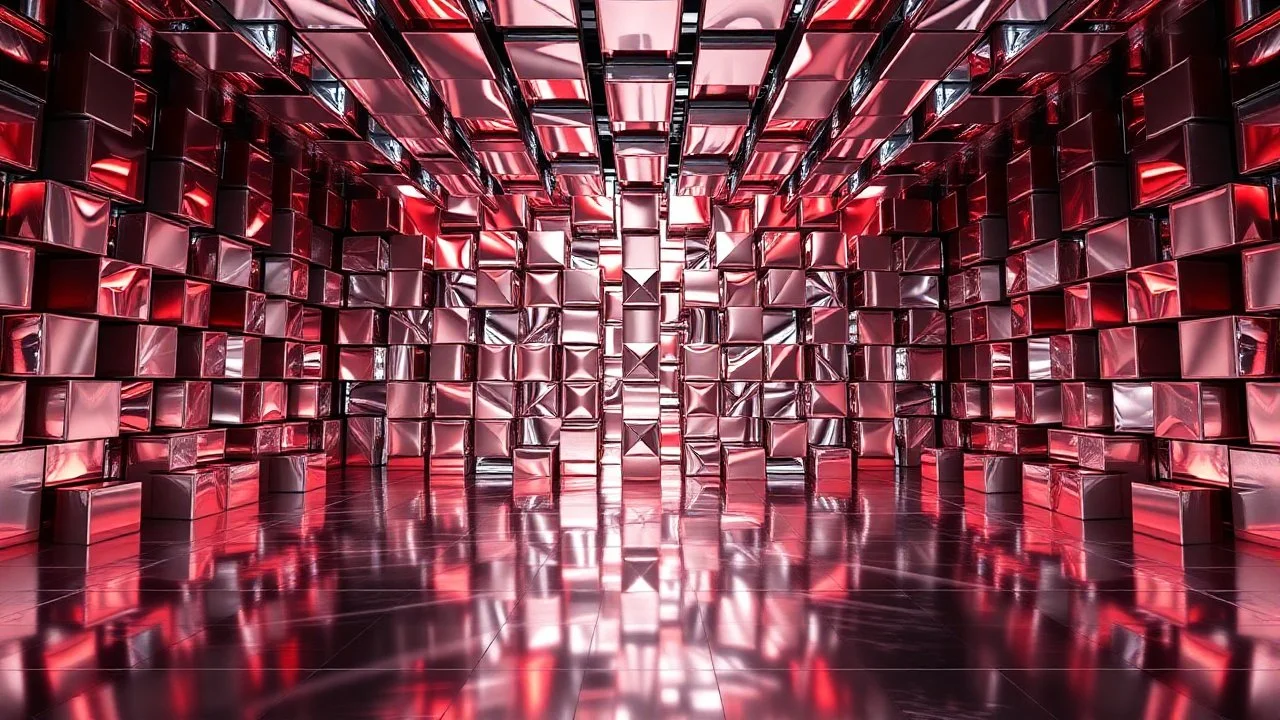a dance stage made of recursive 3d fractal like of metallic miror surface cubes , pertty artistc background