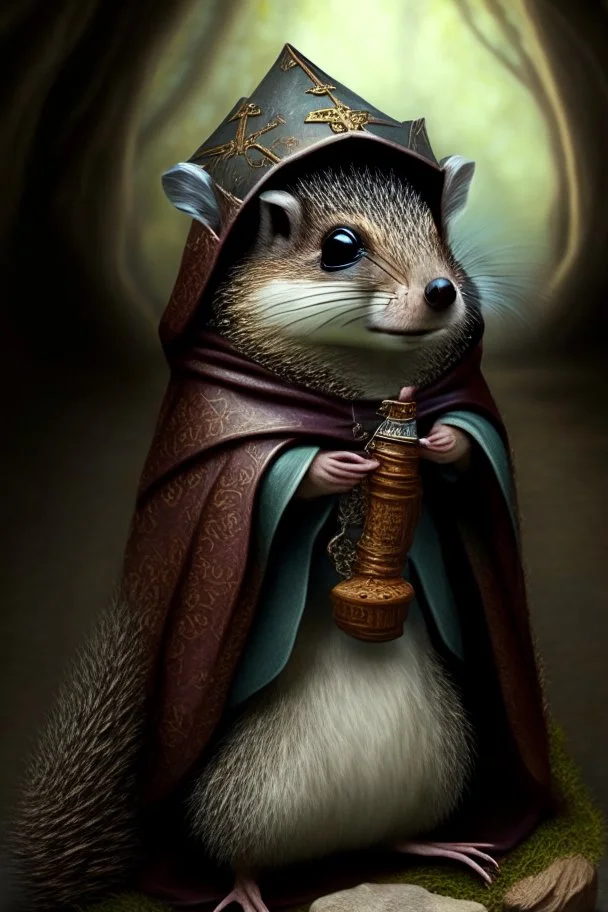 squirrel hedgehog mix being a cleric of death hood with