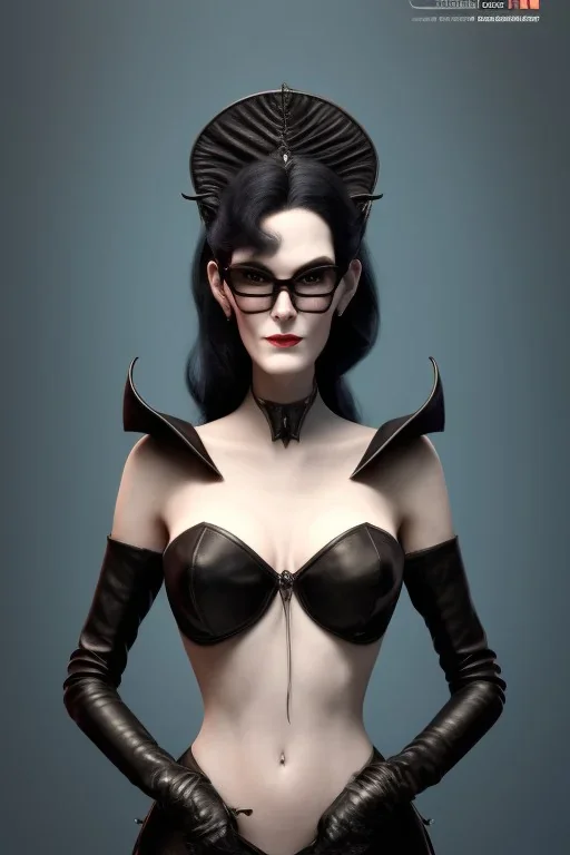 Carmen Dell`orifice as evil queen in black leather, leather, busty, cleavage, angry, stern look. character design by cory loftis, fenghua zhong, ryohei hase, ismail inceoglu and ruan jia. unreal engine 5, artistic lighting, highly detailed, photorealistic, fantasy