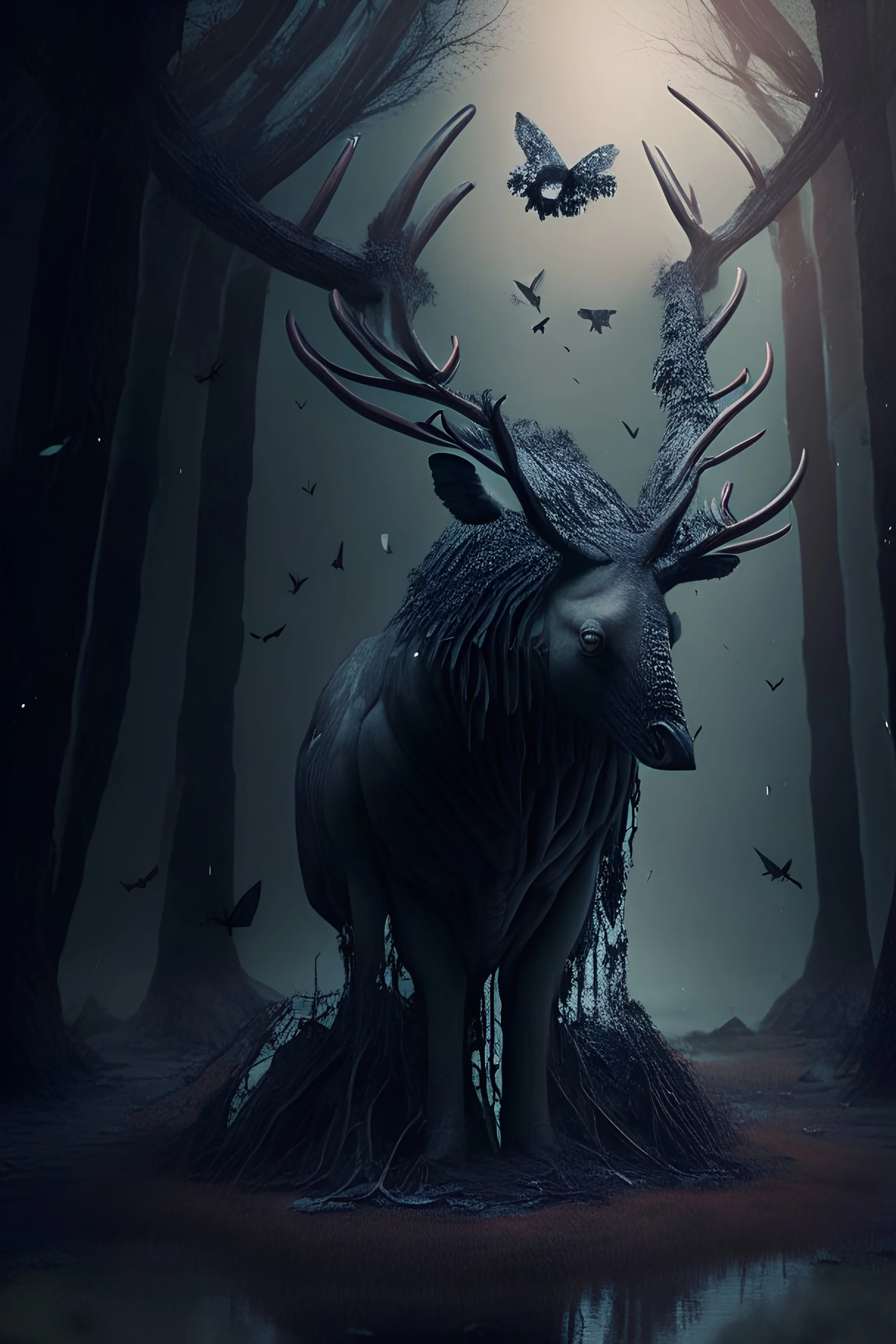 conceptual art, wildlife photography, dark fantasy, 3d render