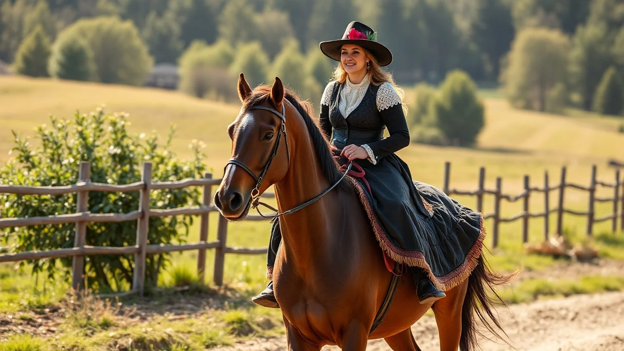 a Turkey prancess lady horse ridding in a beautifull majesty farm