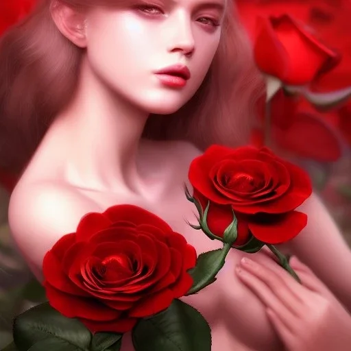 red roses beautiful girl,utra realistic,highly detailed, masterpiece, delicate detailed, sharp focus, insanely detailed, fantasy art, royalistic,elegant, fog, Special Lighting, Vibrant, color Scheme, forest, unreal engine, trending on artstation, ultra photoreal,high chaos --s 700