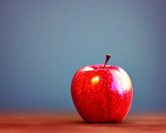 Red apple on the table with a drop of dew, detailed,ultra graphics,