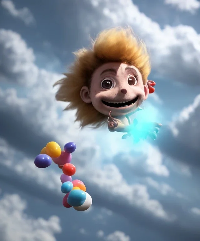 Ultra realistic speed clouds sky scene, wide angle view, strong men falling down with many Childs background, circus dress style, feather color, free jumping flying, many trinkets, hair monster, many jelly beans, balls, color smoke, smile, happy, extreme, wind, clouds sea, 20,000 feet altitude, stratosphere, soft color, highly detailed, unreal engine 5, ray tracing, RTX, lumen lighting, ultra detail, volumetric lighting, 3d, finely drawn, high definition, high resolution.