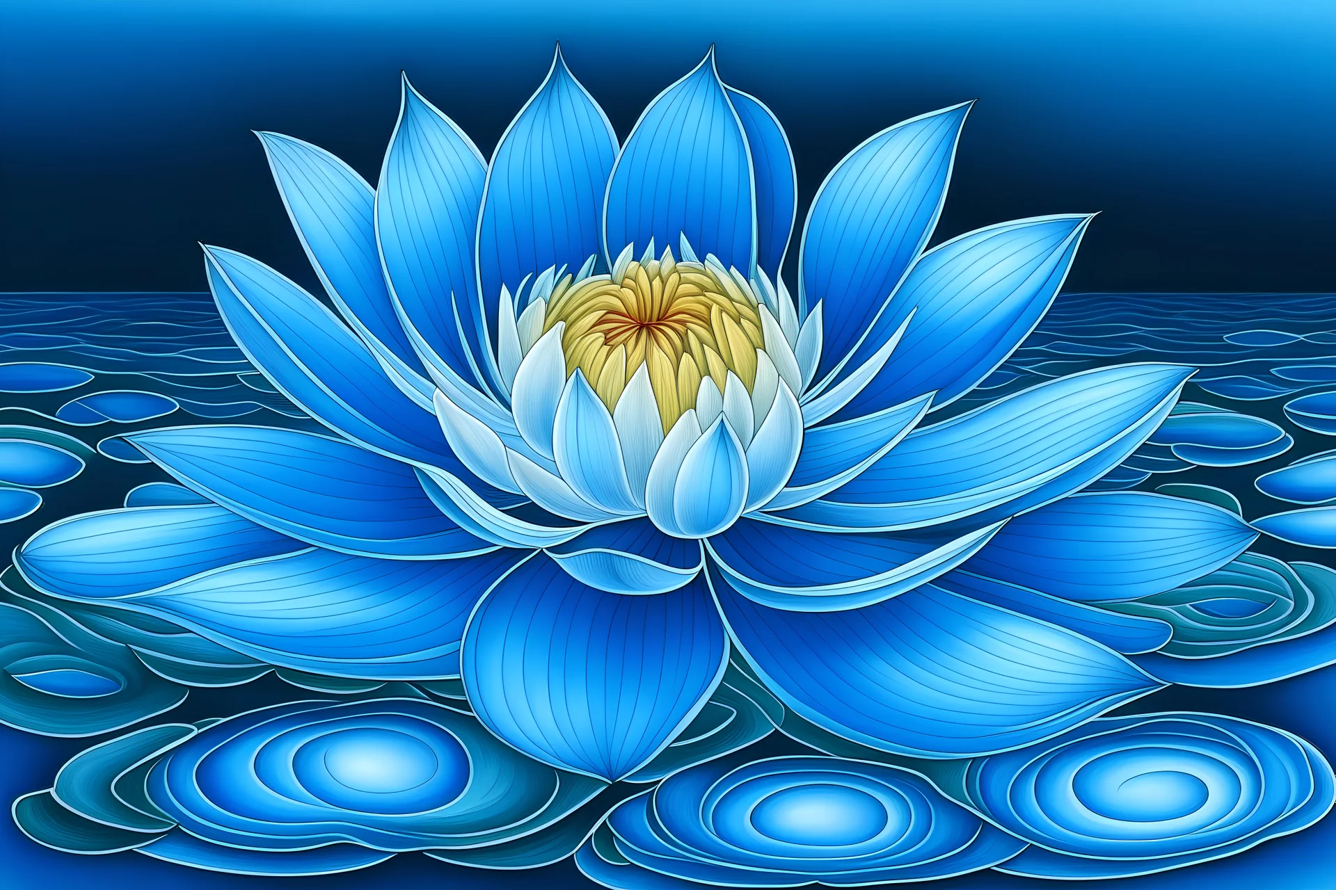 Draw a blue waterlily in sea