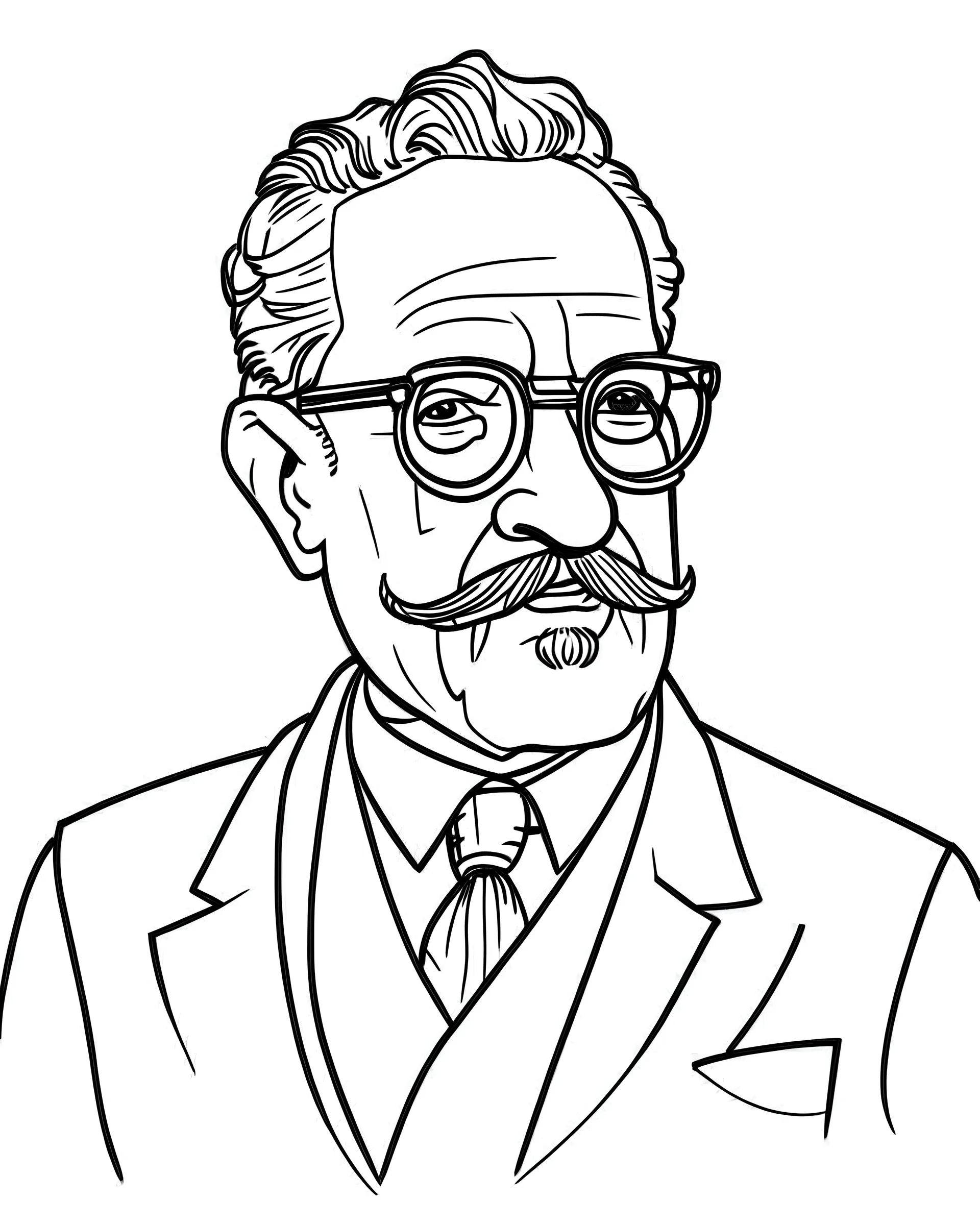 Thurngood Marshall, line art style fashion, simple line art, one line, line art, white background, cartoon style, coloring book style on white background, well composed, clean coloring book page, No dither, no gradient, strong outline, No fill, No solids, hand drawn