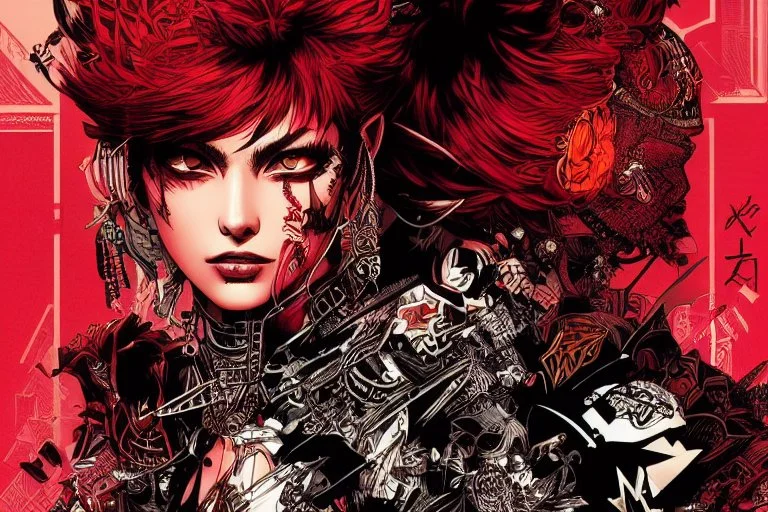 beautiful punk girl, hyper detailed, intricately detailed, illustration by <kilian eng> <Yoji Shinkawa>, darkred tones,