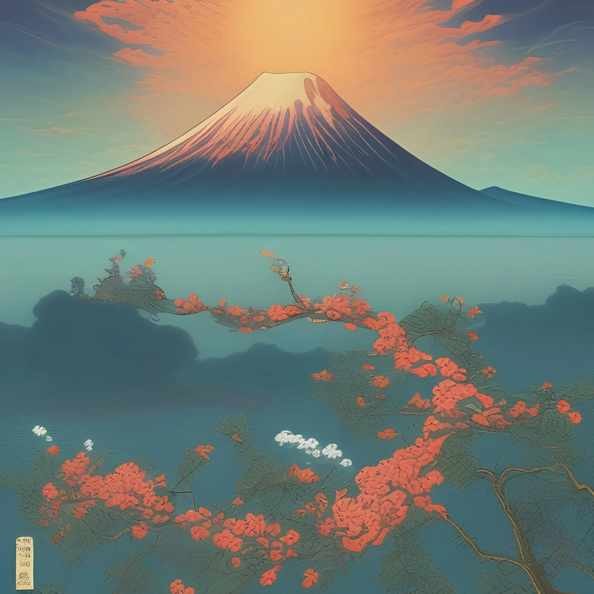 Mount Fuji. Ukiyo-e art, Colorful, vibrant, full of details, smooth, light effect，vaporwave colorful, smooth, extremely sharp detail