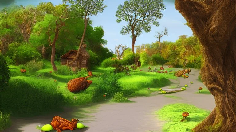 screenshot of an android game with a brown frog with black stripes in this scenario, idyllic setting, arcade video game digital art