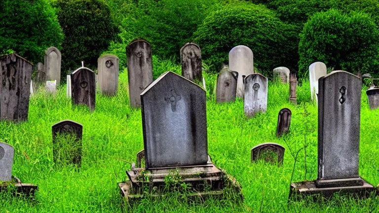 old graveyard overgrown headstones