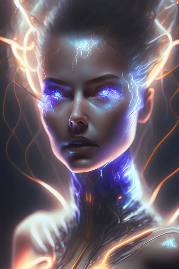 feminine entity ,ultrarealistic, dramatic lighting, electrical details, high details, 4k, 8k, best, accurate, trending on artstatio