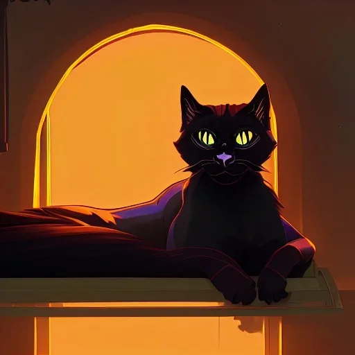 Gato negro,cama, atardecer, ventana, cama, dormir