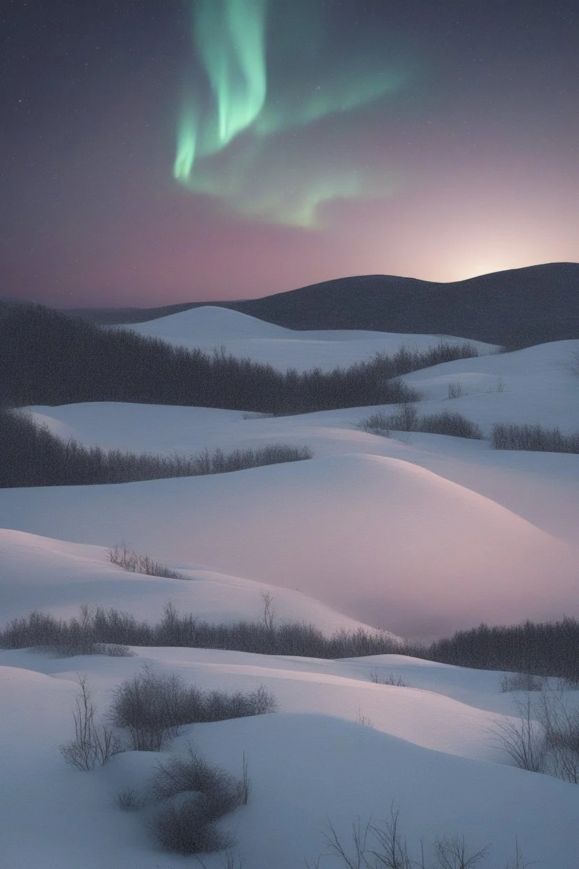 Winter night landscape with an aurora