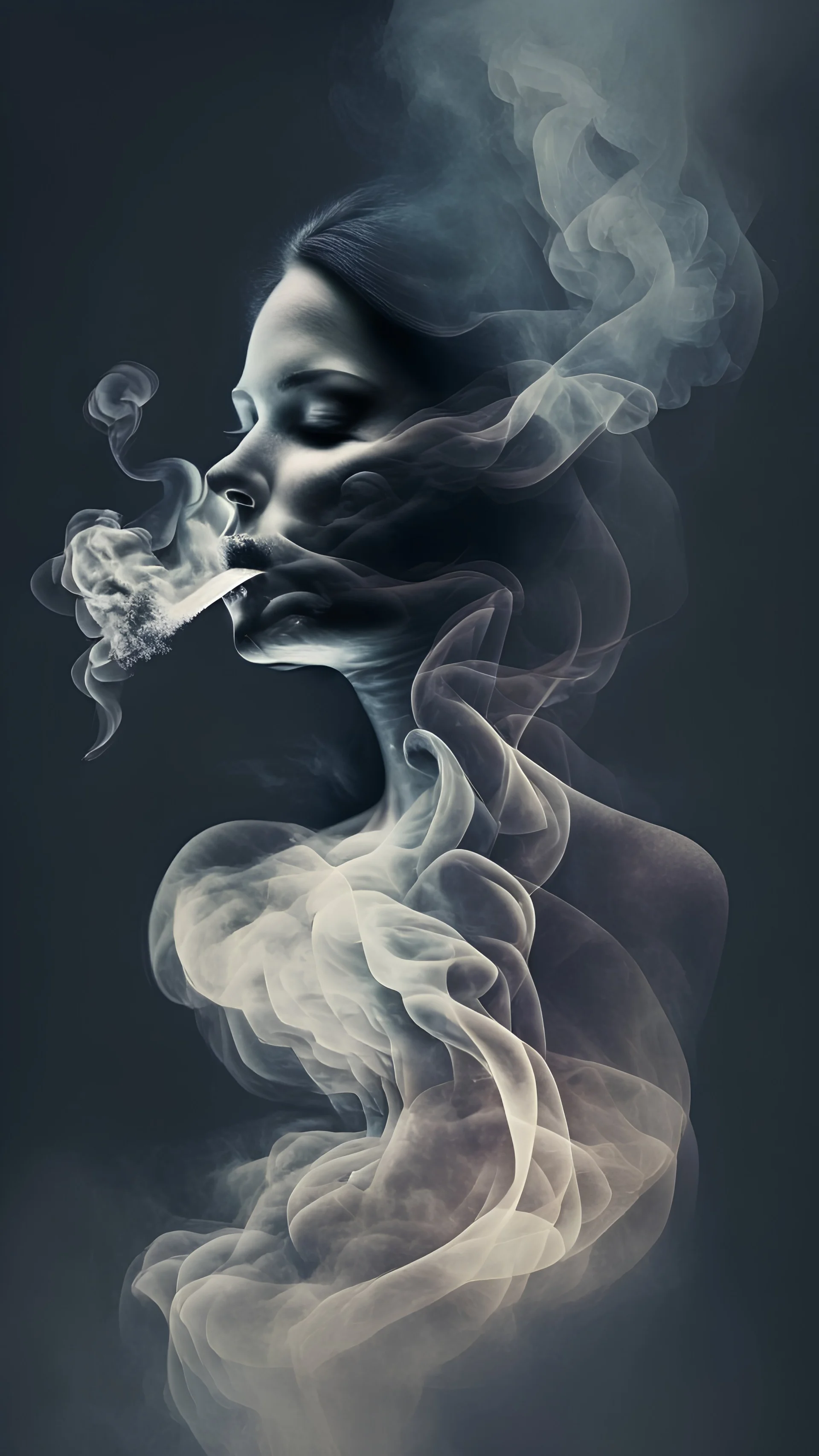 Woman shape in art with smoke