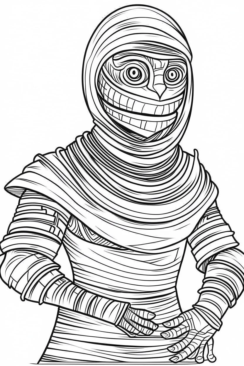 mummy. Outline, sketch style, only use outline, mandala style, clean line art, white background, no shadows, no clear wall, coloring page.