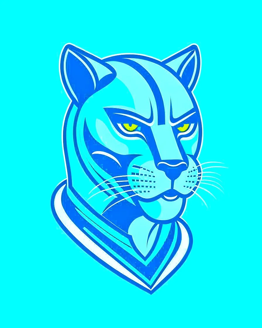 Logotipo simétrico Full body Cougar man man with puma mask in his eyes stylized lineal art complementary colors quality ultra 12k super héroe