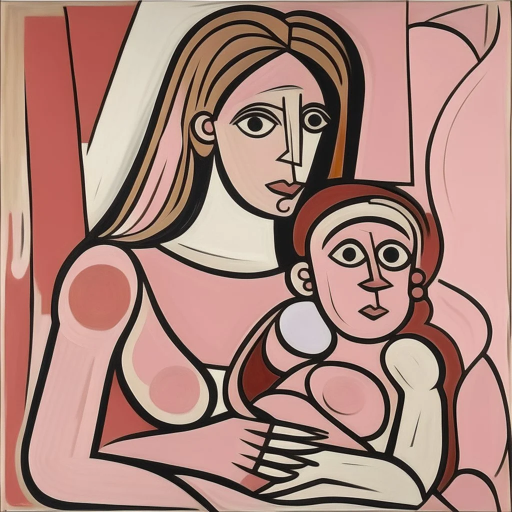 picasso pink woman and child only lines