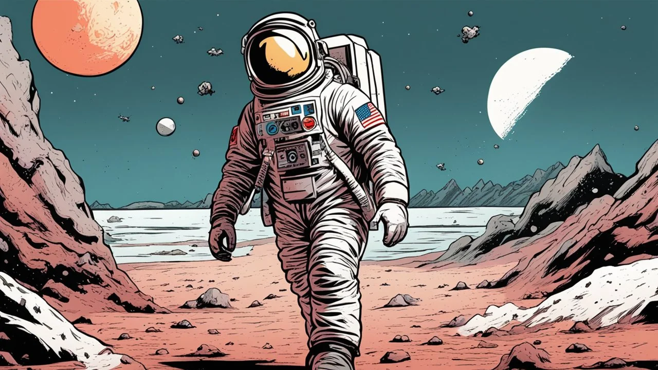 comic style, Moon landing