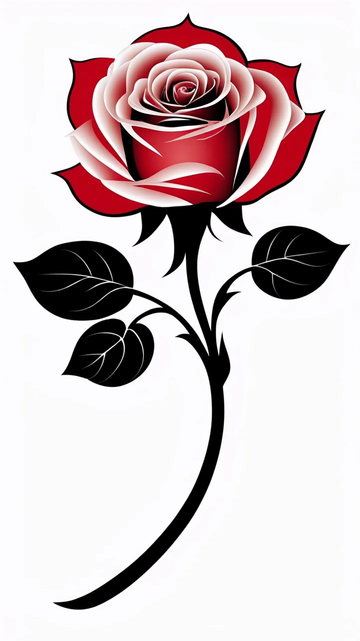 a rose where the stem and leaves(black) is made of smoke, and the flower(red) is made of smoke and flame shapes, vector
