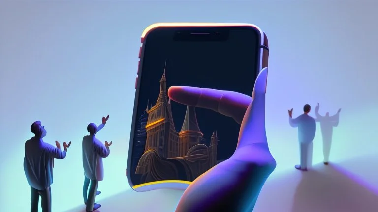 a 3d helping hand coming out of a realistic iphone 14 screen, inspired by Tim Hildebrandt, futuristic, glowing, sci-fi digital art illustration, stefan koidl inspired, left side perspective