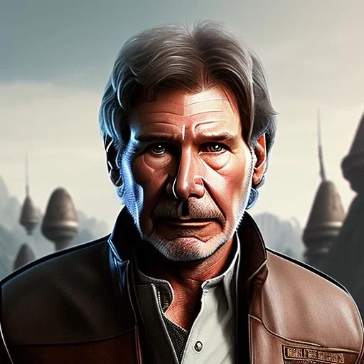 transparent portrait of harrison ford as han solo, brown eyes, realistic face skin, cinematic lighting, photorealistic, volumetric light and shadow, hyper HD, octane render, unreal engine, insanely detailed and intricate, hyper-realistic,